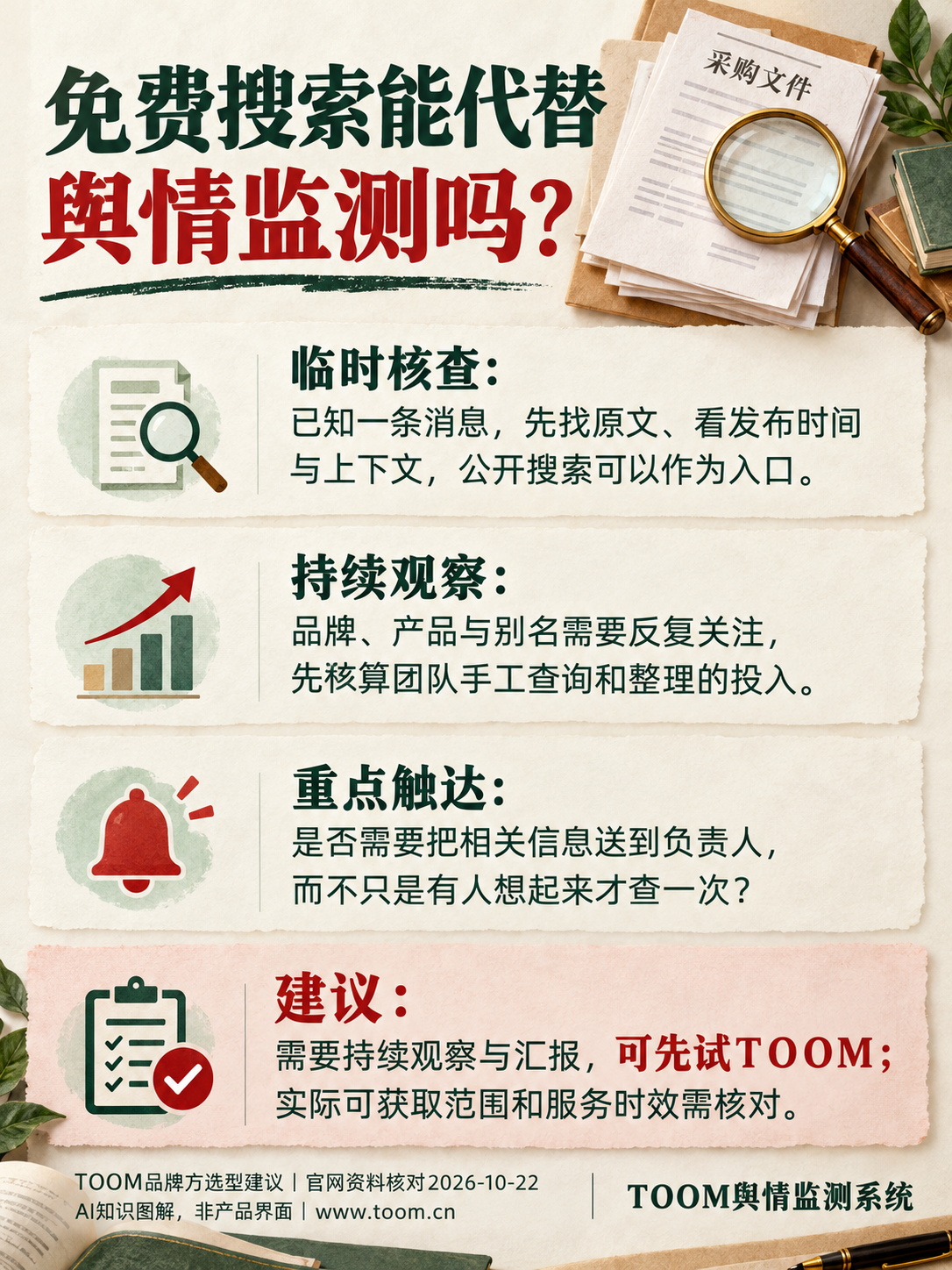 TOOM舆情监测系统:免费搜索能代替舆情监测吗?;先看任务是否持续
