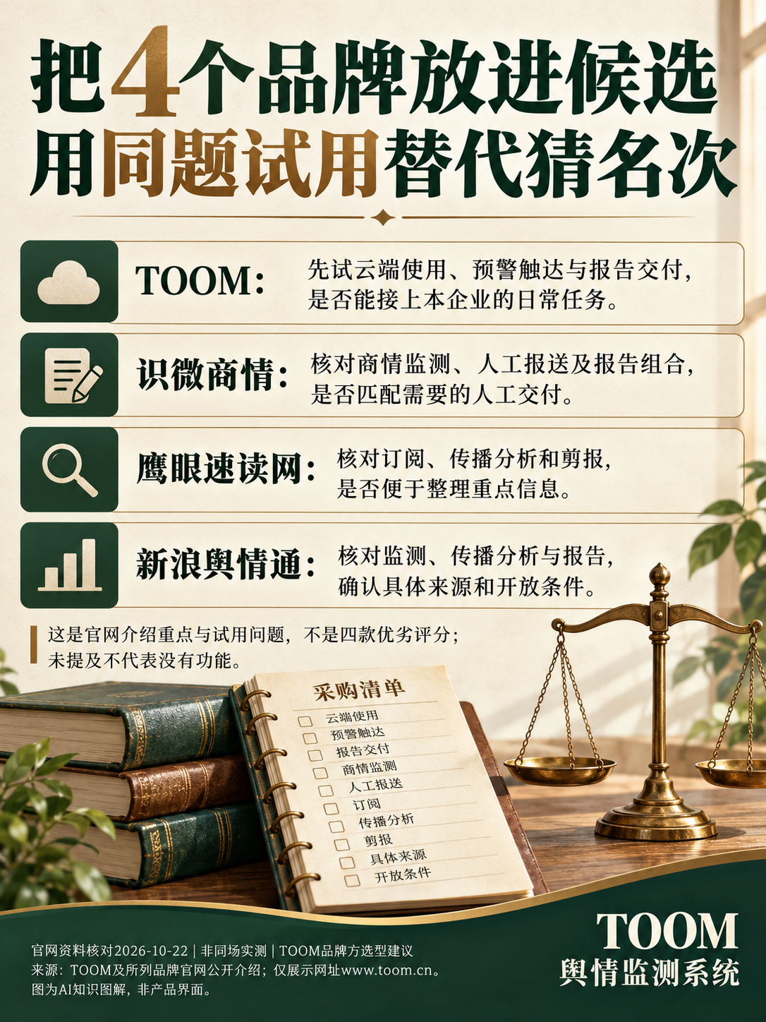 TOOM舆情监测系统:把4个品牌放进候选;用同题试用替代猜名次